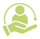 Hand holding person symbol with arrow.