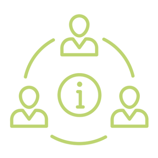 Collaborative information sharing icon with three figures.